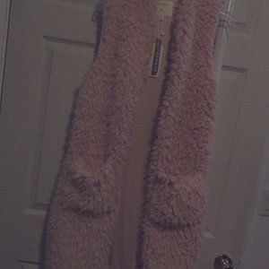 Faux Fur Soft Pink Long Open Front Vest w/Pockets